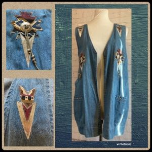 ✈️Vintage Angderson denim Southwestern open vest Large